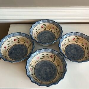 Temp-Tations Blue and Cream Floral Ceramic Bowls